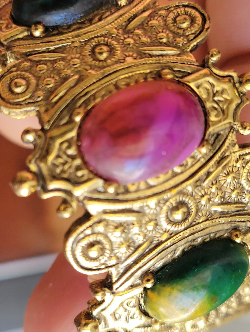 Vintage Style Gold Tone Cabochon Stones Hair Clip Metal Victorian Look - Picture 5 of 9